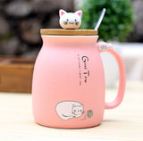 Ceramic Cat Mug With Lid & Spoon